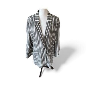 Nordstrom BP Oversized Gray White Linen Blend Striped Blazer XL Office Classic